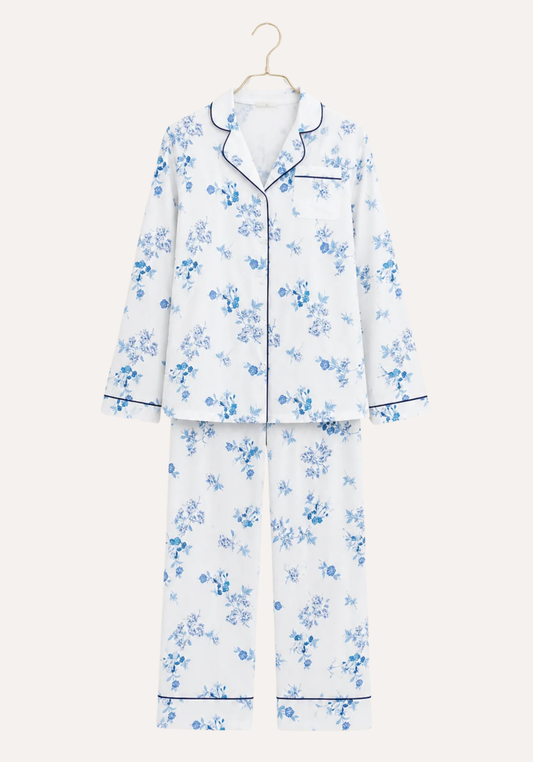 Pajamas: Collar Button Long Sleeve Top And Pants (100% Premium Cotton)