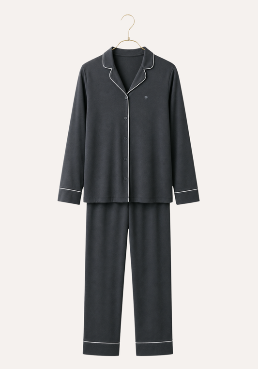 Pajamas: Collar Button Long Sleeve Top And Pants (100% Premium Cotton)