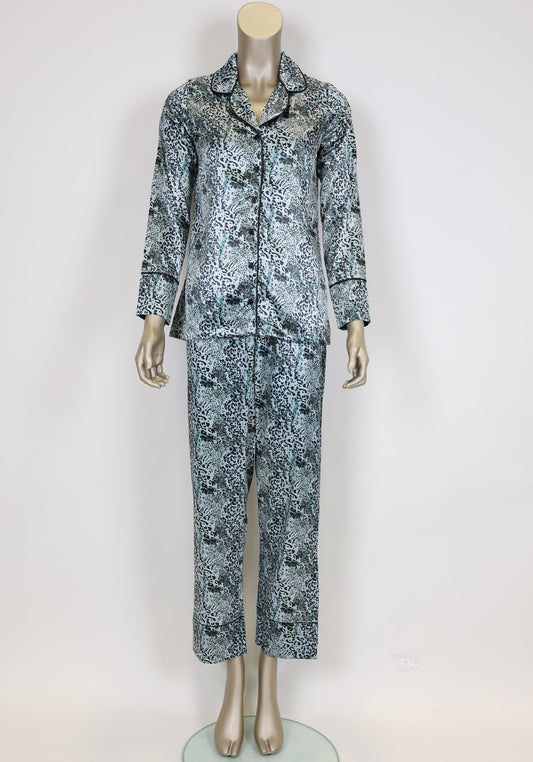 LNGR Satin Leopard Collar Button Pajama