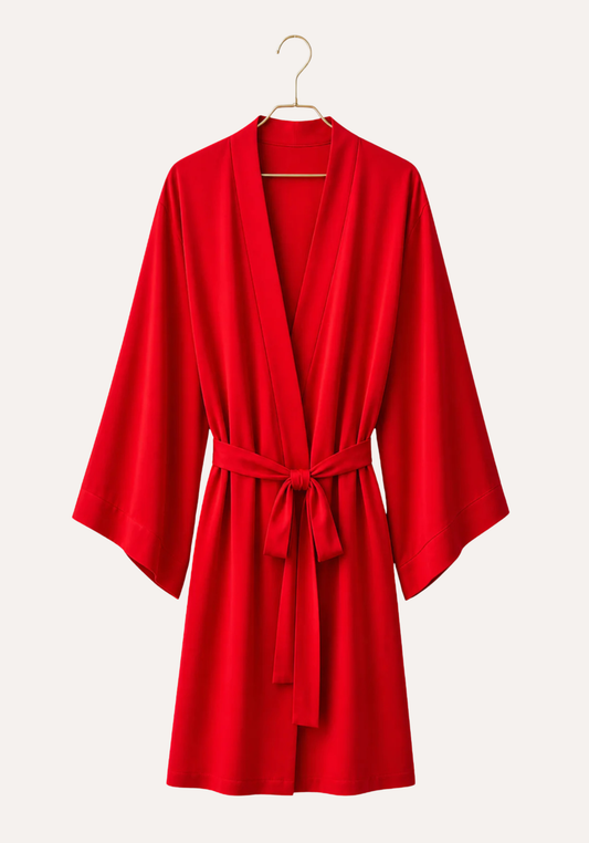 Satin Robe Set: Plain Long Sleeve Short Robe & Short Nighty (100% Viscose)