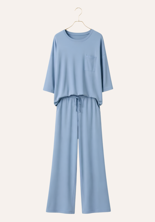 Plain Semi Long Sleeve Top And Wide Cut Bermudas