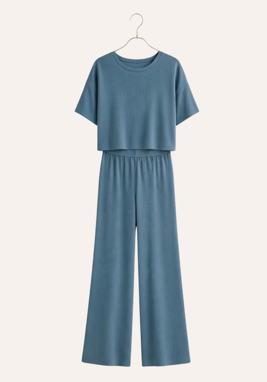 Plain Short Top And Flare Pants