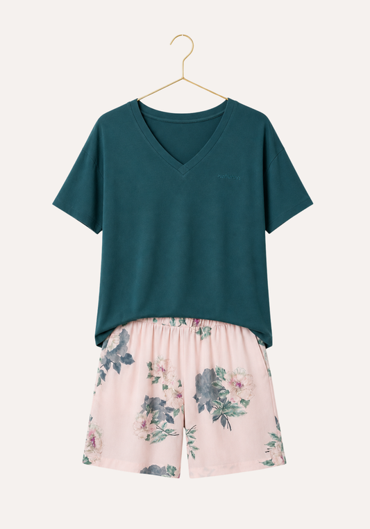 Short Set: Short Sleeves Top (Viscose Lycra) And Shorts (100% Viscose)