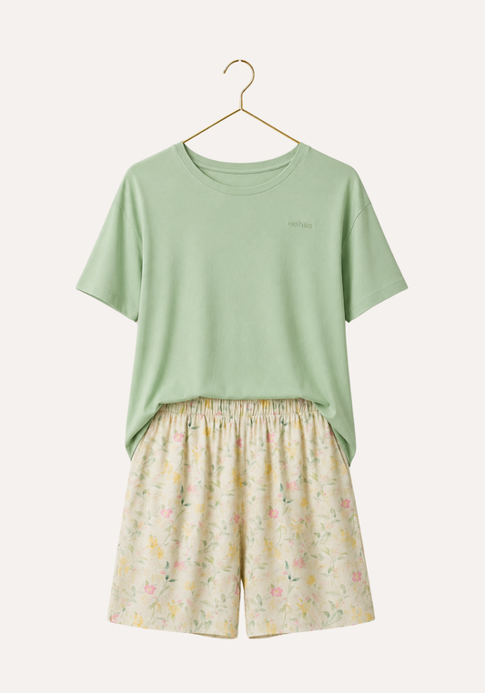 Short Set: Short Sleeve Top (Viscose Lycra) And Shorts (100% Viscose)
