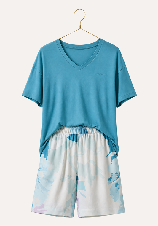 Short Set: Short Sleeve Top (Viscose Lycra) And Shorts (100% Viscose)