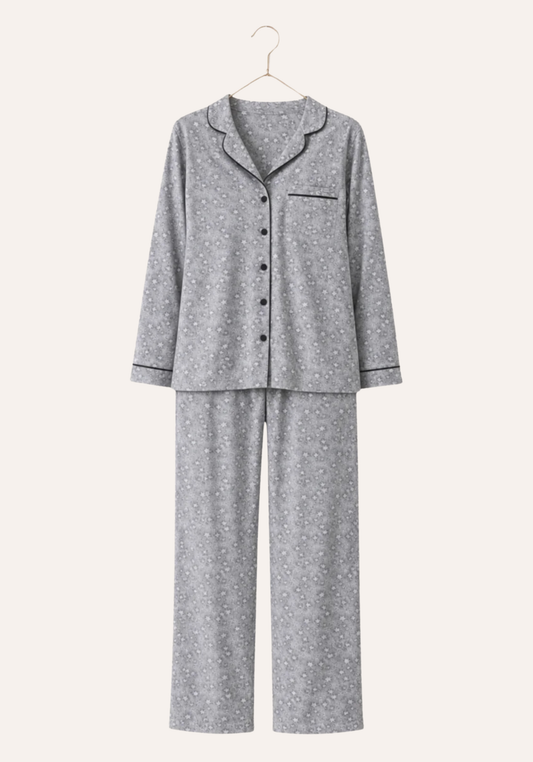 Collar Button Long Sleeve Star-Print Pajamas (Pvis Els)