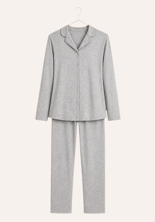 Collar Button Long Sleeve Pajamas (Vis Pes Els)