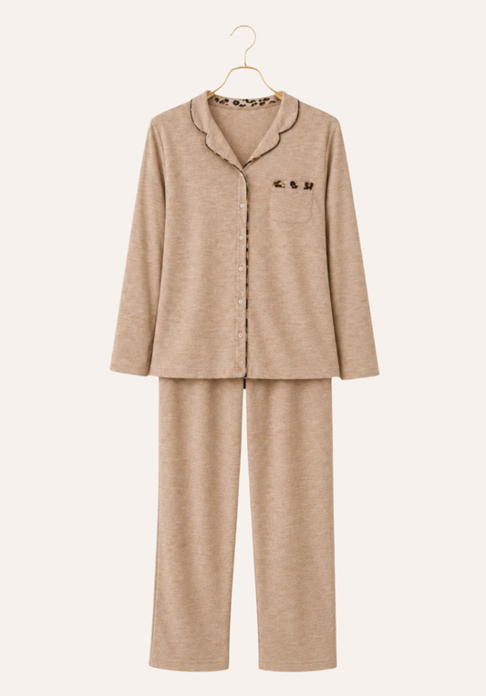 Collar Button Long Sleeve Pajamas (Vis Pes Els)