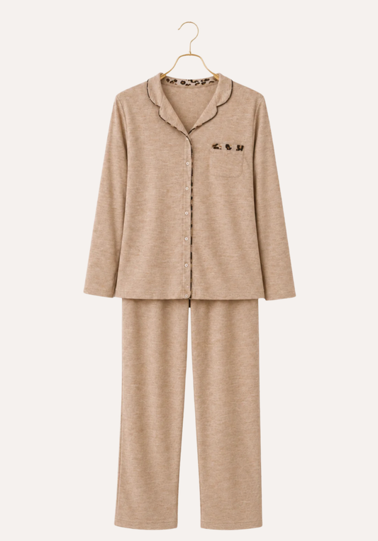 Collar Button Long Sleeve Pajamas (Vis Pes Els)