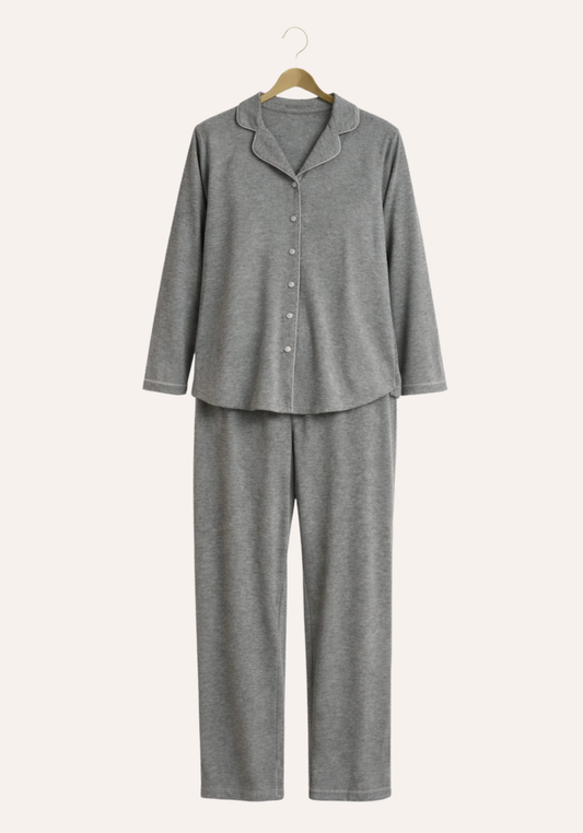 Collar Button Long Sleeve Pajamas (Vis Pes Els)