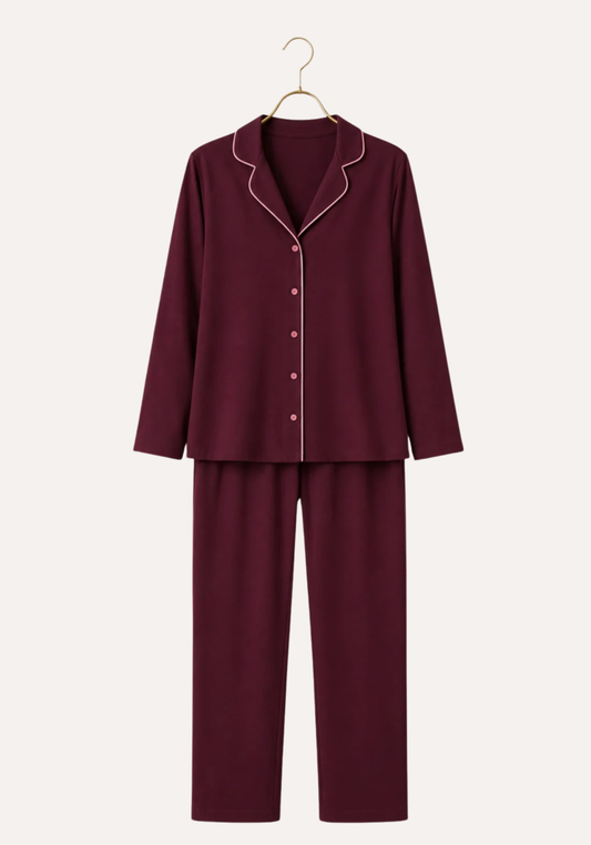 Collar Button Long Sleeve Pajamas (Vis Pes Els)