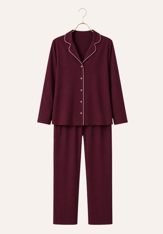 Collar Button Long Sleeve Pajamas (Vis Pes Els)