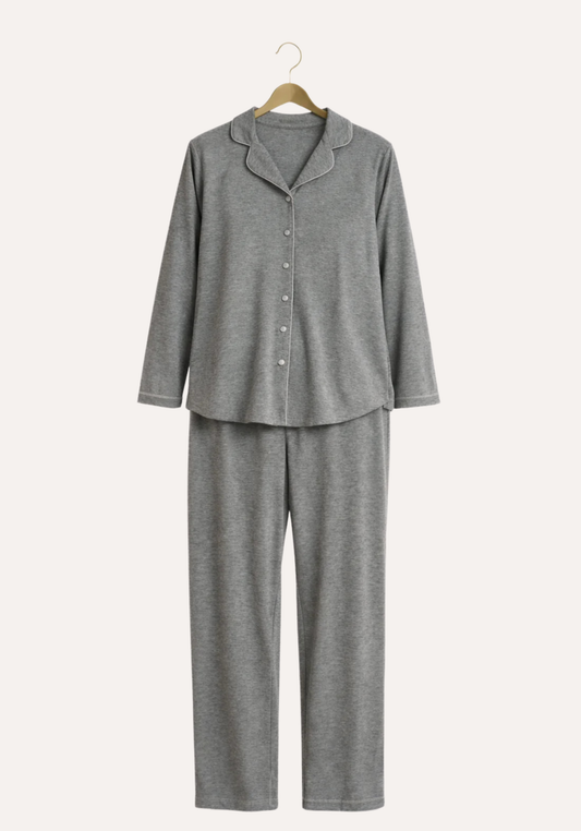 Collar Button Long Sleeve Pajamas (Vis Pes Els)