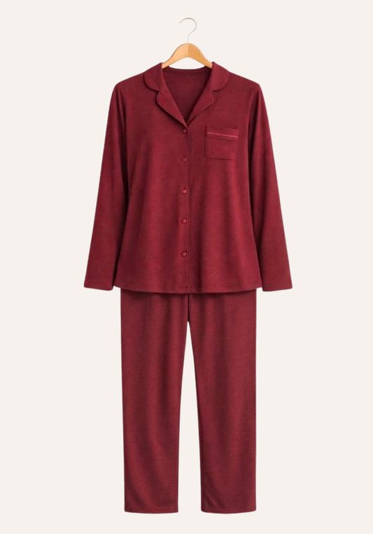 Collar Button Long Sleeve Pajamas (Vis Pes Els)