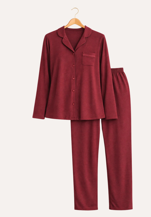 Collar Button Long Sleeve Pajamas (Vis Pes Els)