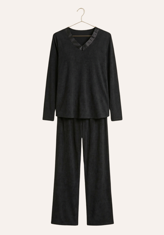 Satin V-Neck Long Sleeve Pajamas (Vis Pes Els)