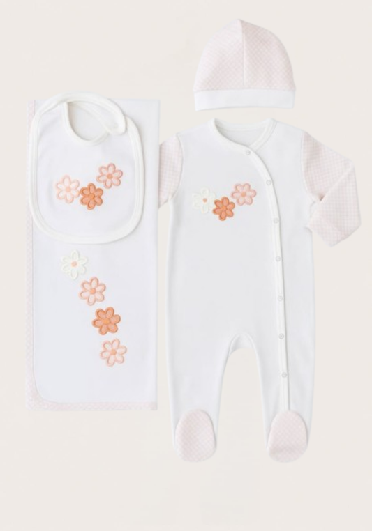 Baby Set Of 4: Romper, Cap, Banner, Blanket