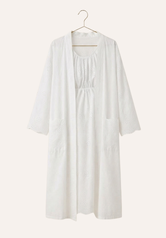 Sleeveless Long Nighty And Long Sleeve Robe Set