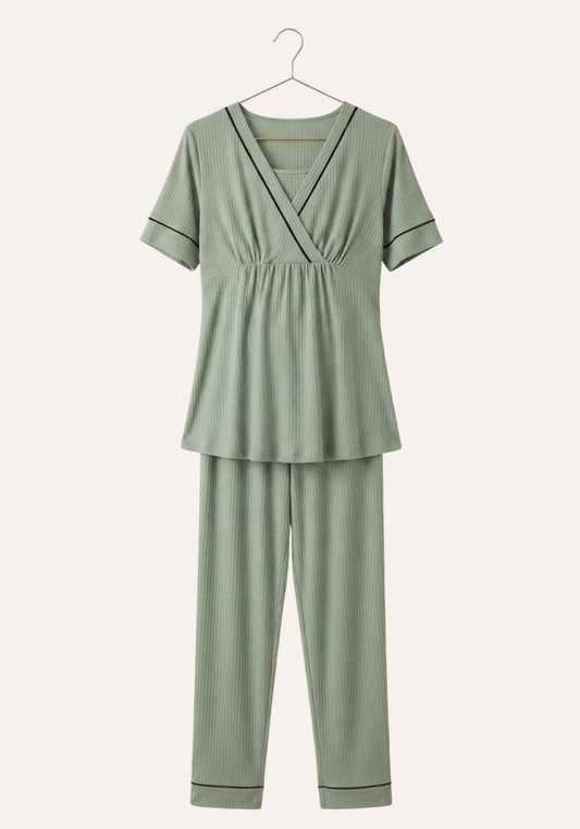 Plain Chords Short Sleeve Pajamas