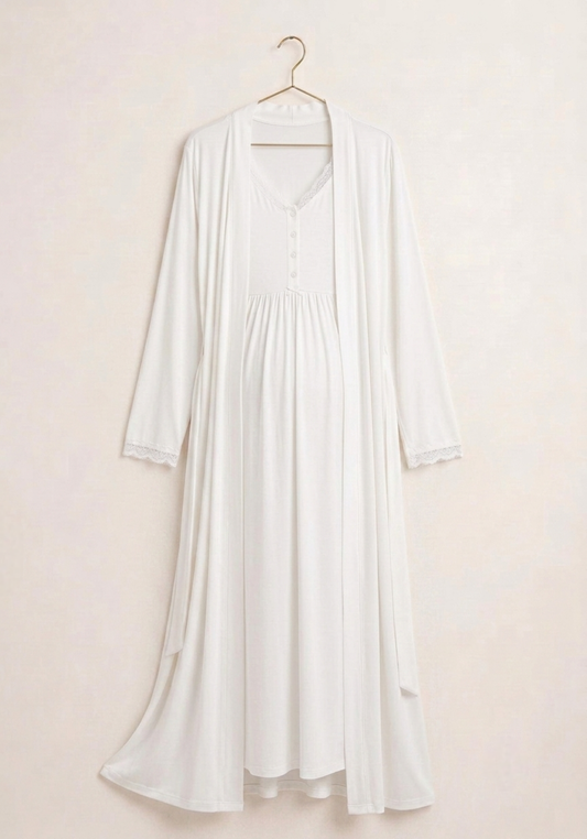 Maternal 2 Pieces Viscose Lycra Long Robe And Nighty Set