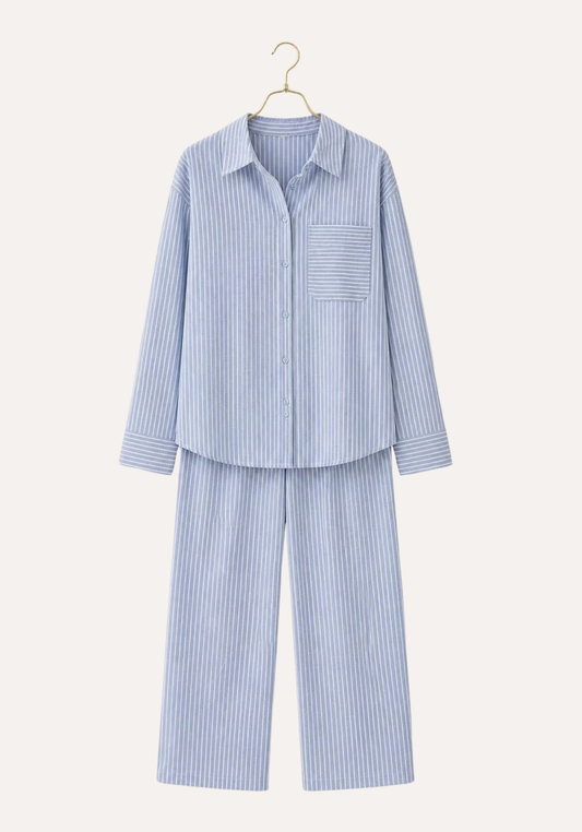 Cotton (100%) Woven Collar Button Short Sleeve Striped Pajamas