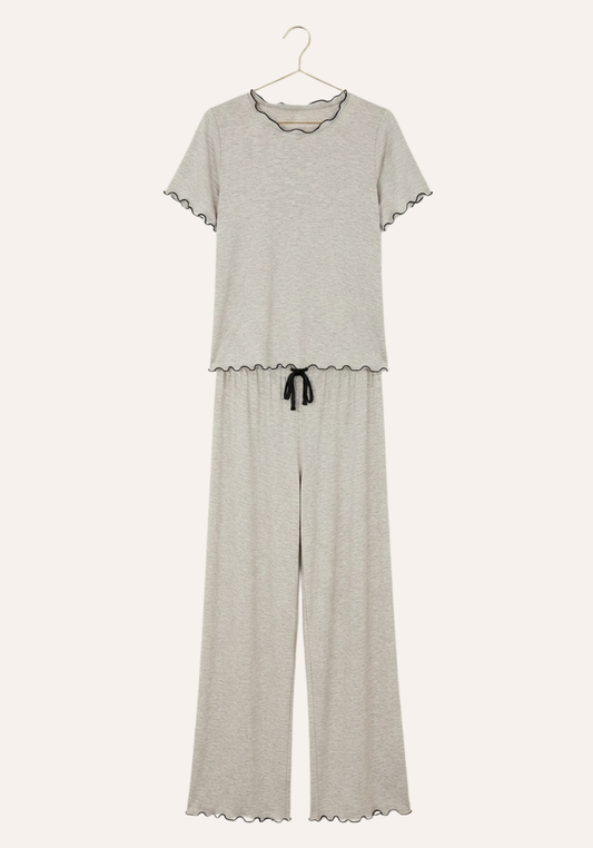 Plain Ruffled Short Sleeve Pajamas