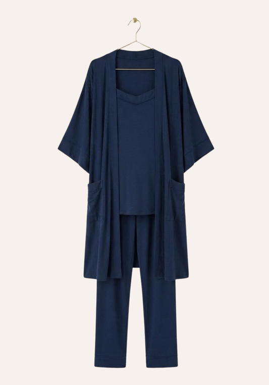 Shoulder Strap Top - Pant - Long Sleeve Robe Set