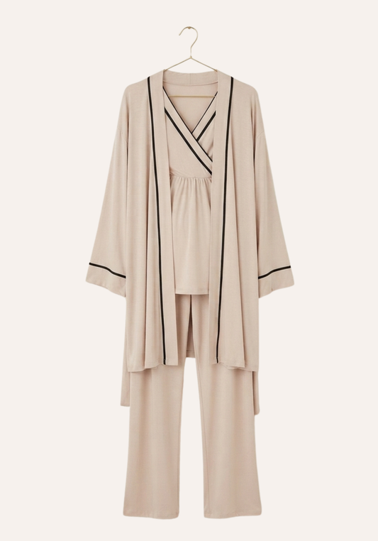 Short Sleeve Pajamas And Long Sleeve Robe Set