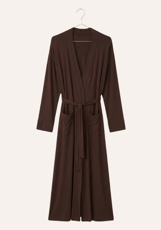 Plain Long Sleeve Long Robe With Pockets