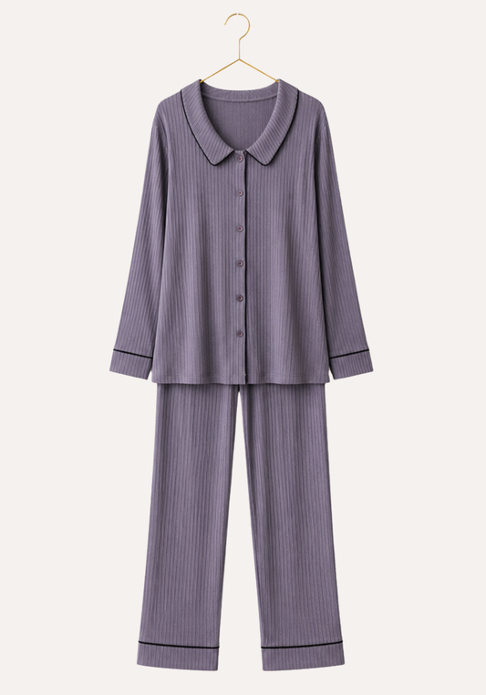 Collar Button Long Sleeve Pajama