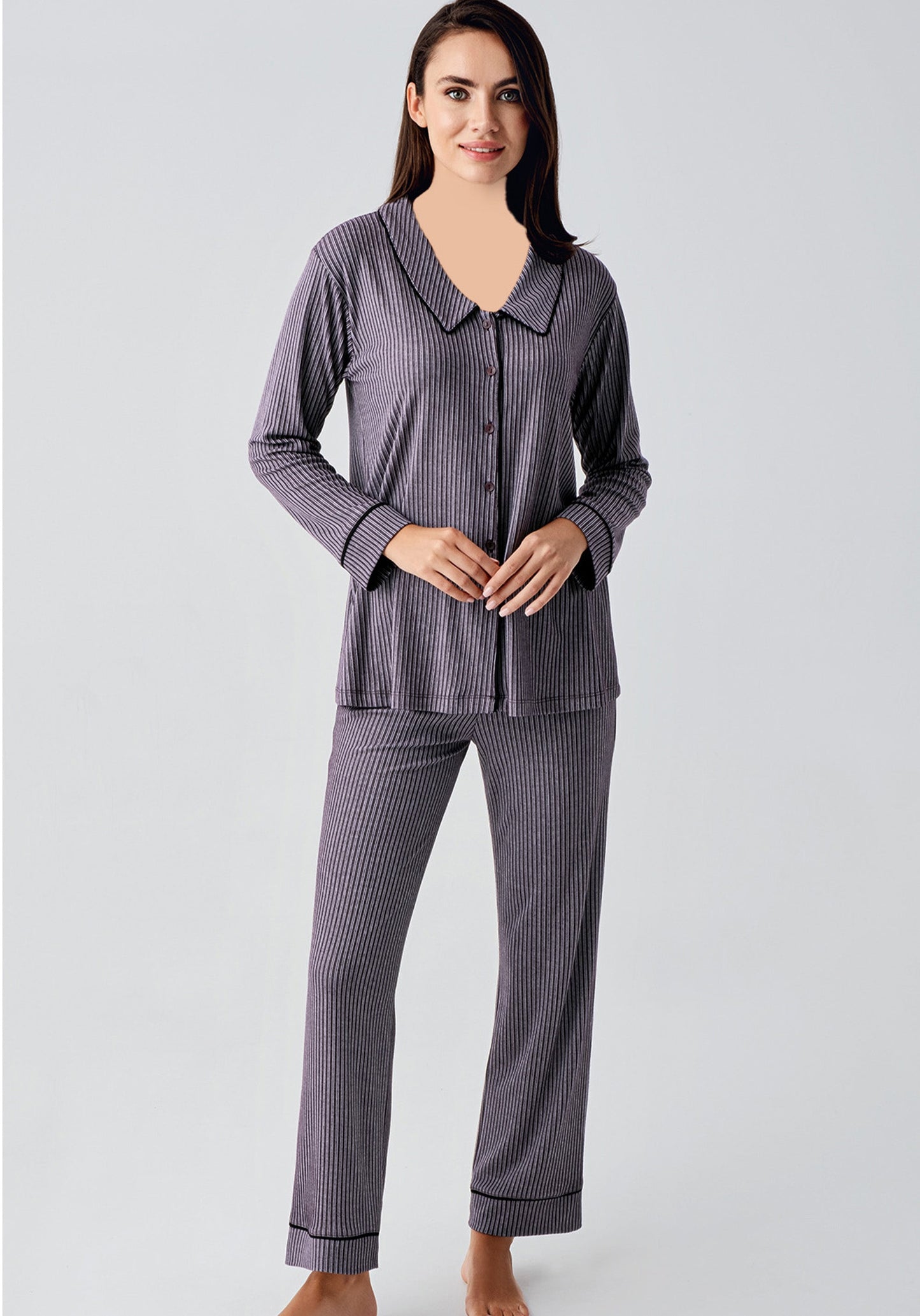 Collar Button Long Sleeve Pajama