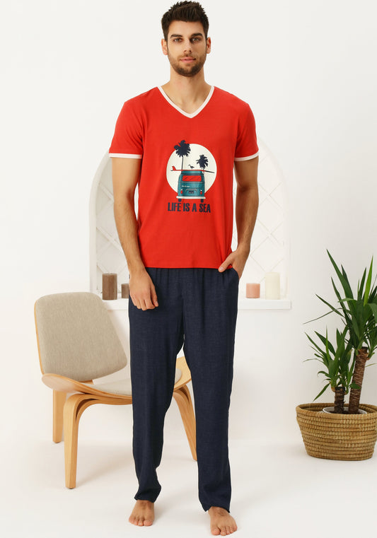بيجامة رجالية بأكمام قصيرة