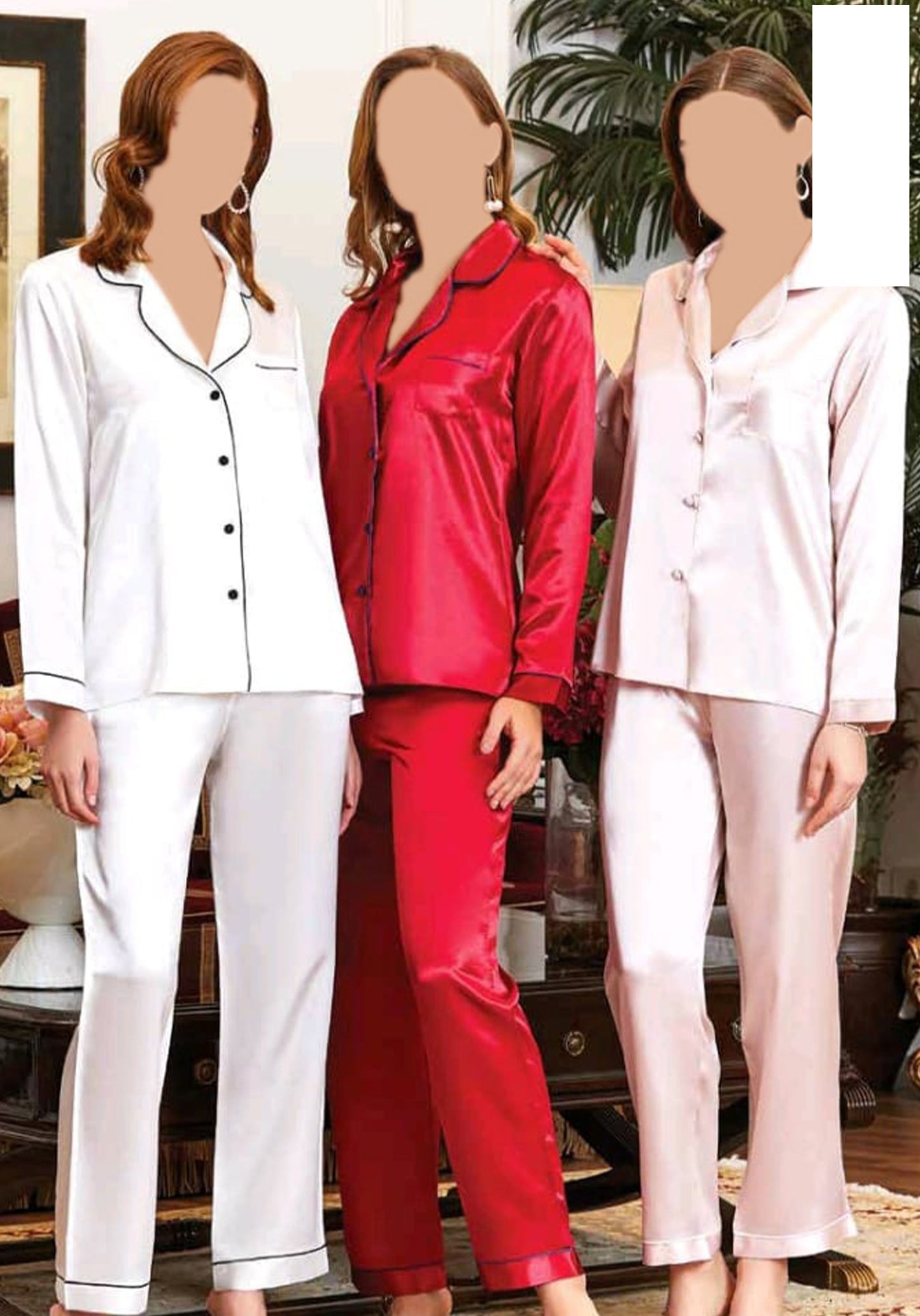 بيجامة بأكمام طويلة وأزرار وياقة S&L