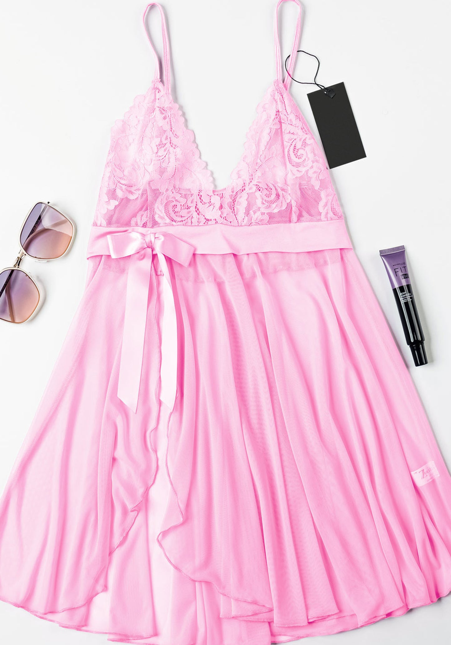 Babydoll: Shoulder Strap Lace Bra Chiffon Babydoll