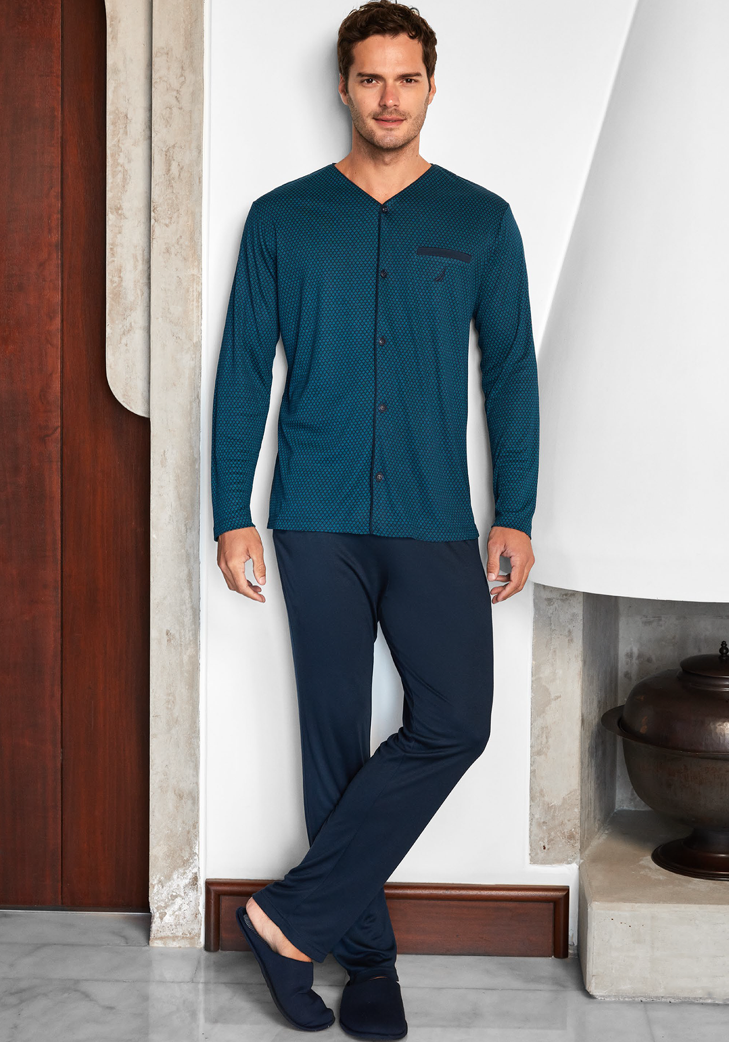 Men Button Long Sleeve Pajama