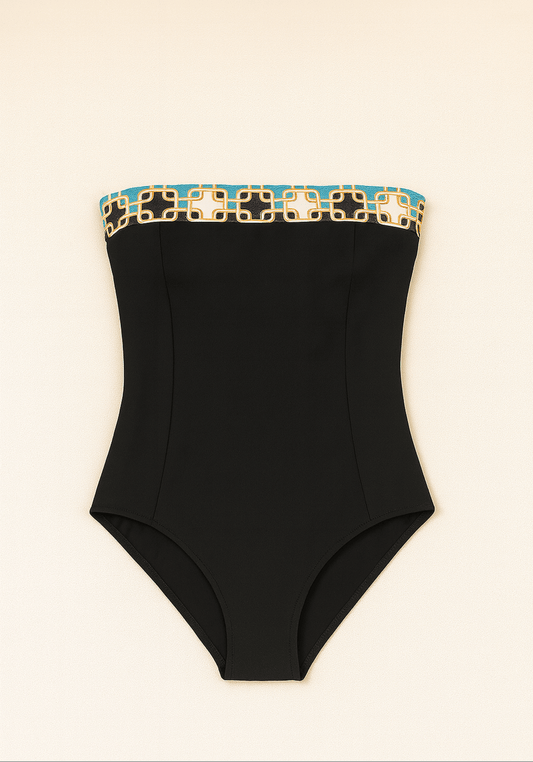 بدلة سباحة بدون حمالات باللون الأسود والأخضر من OCC