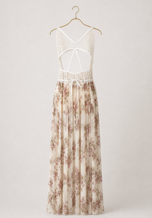 Schiffon Printed Long Night Gown