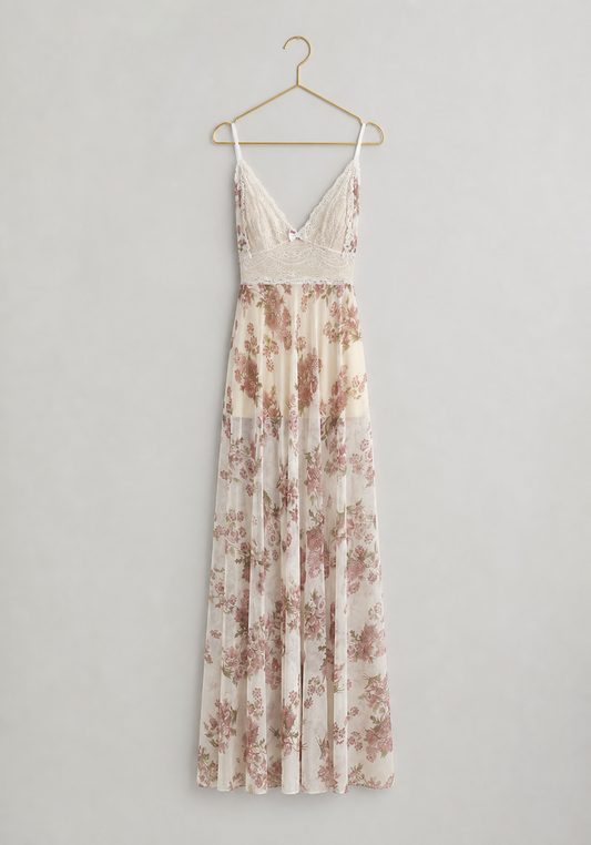 Schiffon Printed Long Night Gown