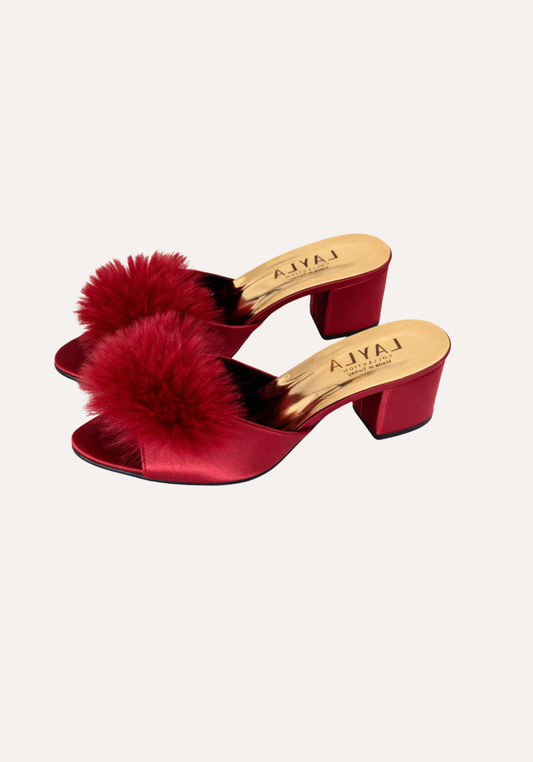 5Cm Heel With Applique Furr Slippers