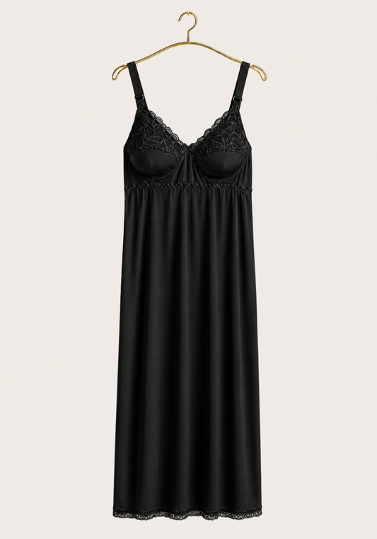 Long Slip: Wide Shoulder Strap Half Lace Half Padded Cup Long Under Slip