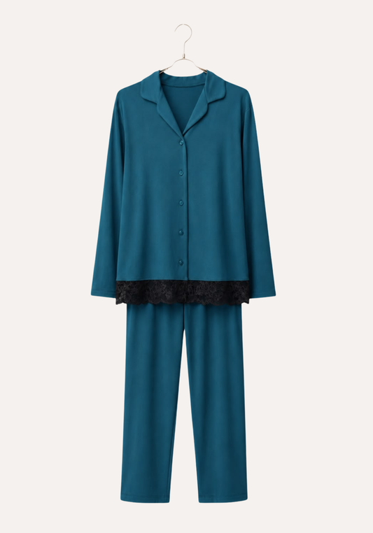 Long Sleeve Lace Collar Button Pajama