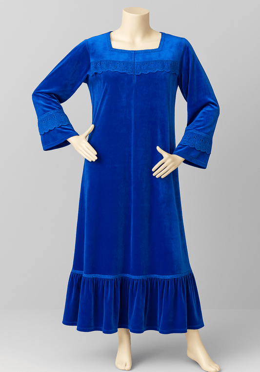 Velour Long Gown With Lace