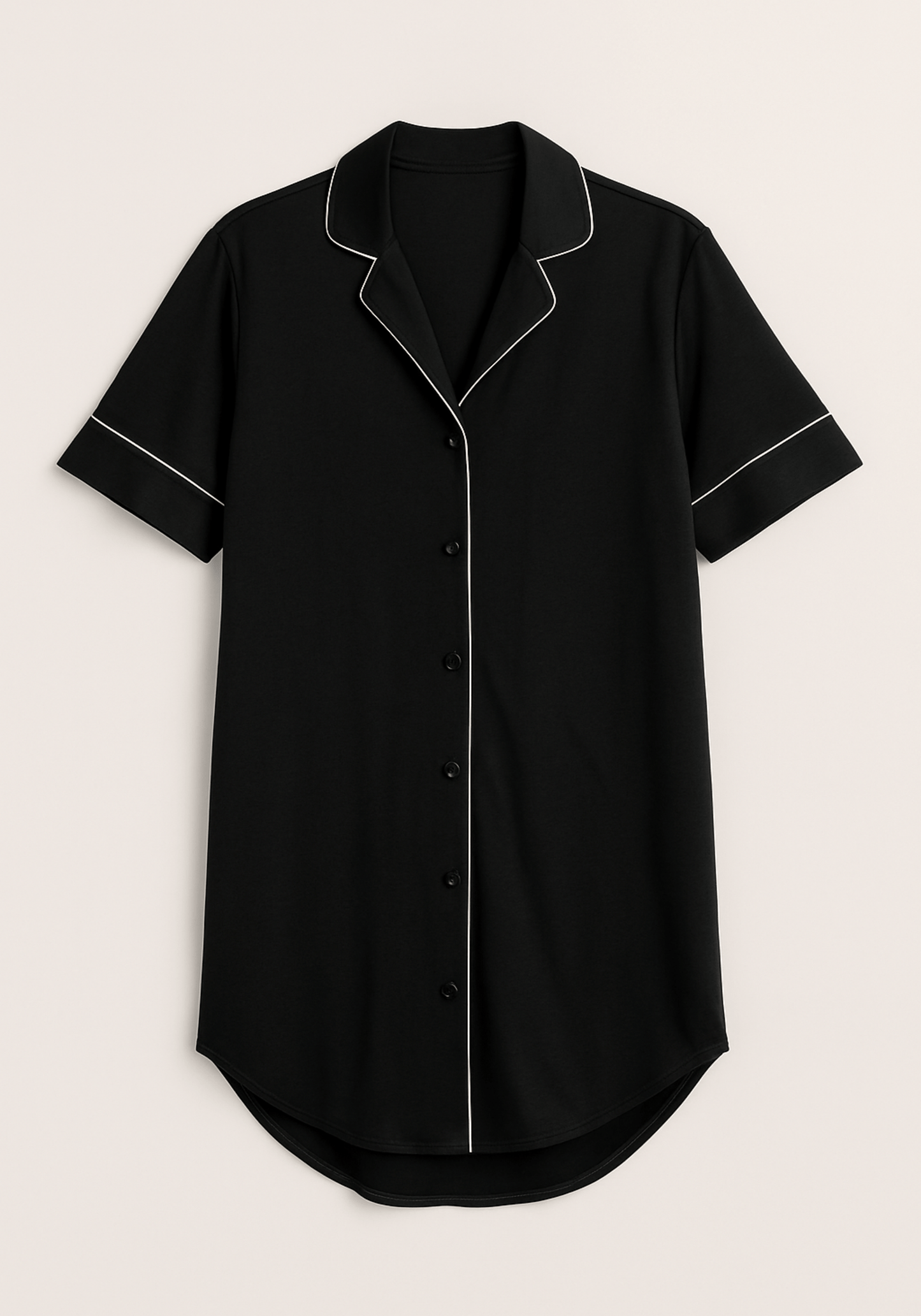Modal Nighty: Collar Button Long Sleeves Short Nighty