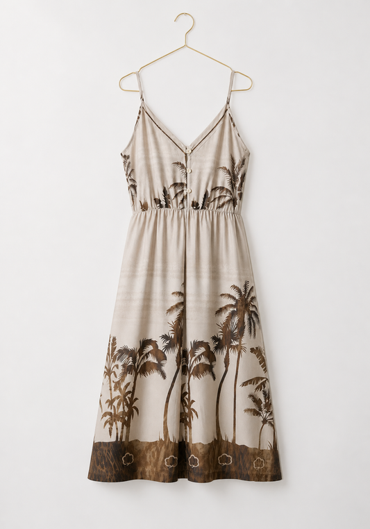 Dress: Printed Shoulder Strap Button Dress (100% Viscose)