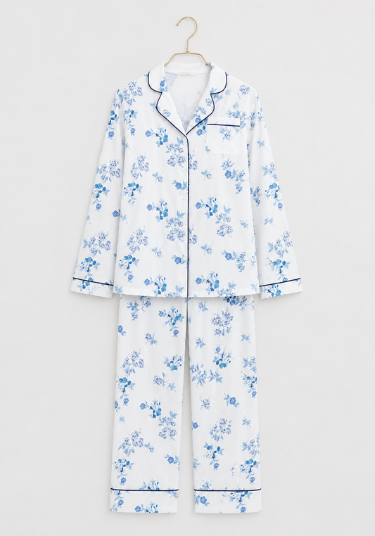 Pajamas: Collar Button Long Sleeve Top And Pants (100% Premium Cotton)