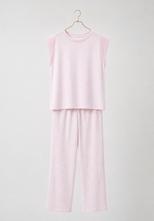 Pajamas: Short Sleeve Top And Pants (62% Cotton 38% Polyester)