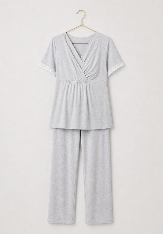 Maternal Pajamas: Plain Short Sleeve Top And Pants (100% Premium Cotton)