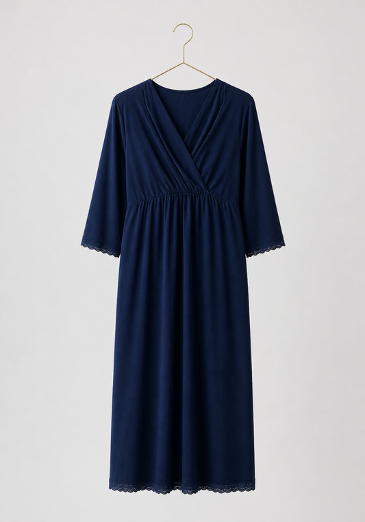 Maternal Nighty: Plain Long Sleeve Long Nighty With Lace Detail (100% Premium Cotton)