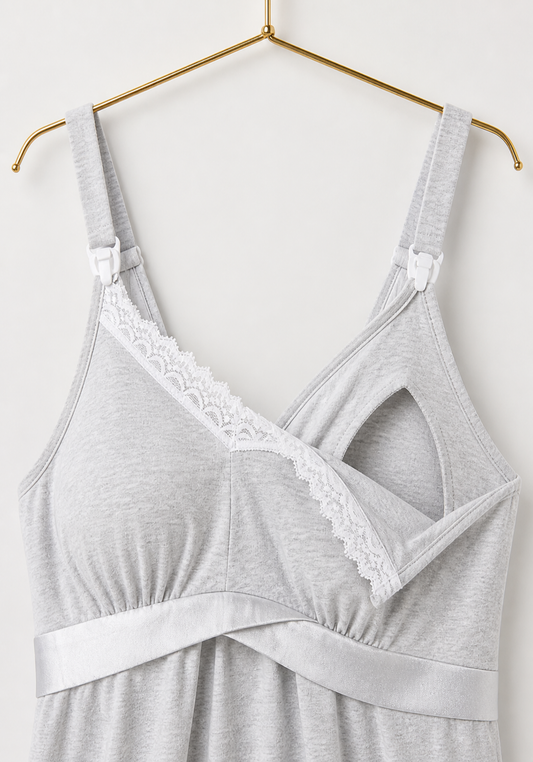 Maternal Nighty: Plain Shoulder Strap Short Nighty (100% Premium Cotton)
