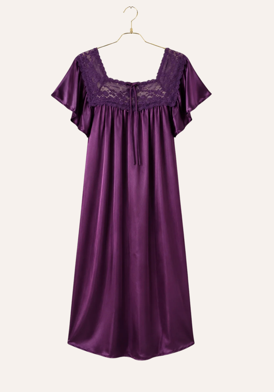Mega Sleeve Satin Slip With Dantel Front Detail